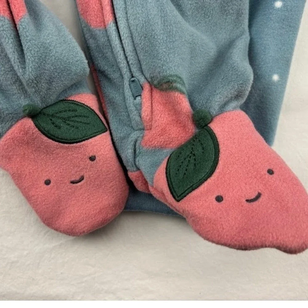 Carters Baby‎ Girl 9m Fox Polka Dot Fleece Footed Apple Pajama Sleepsuit Hooded